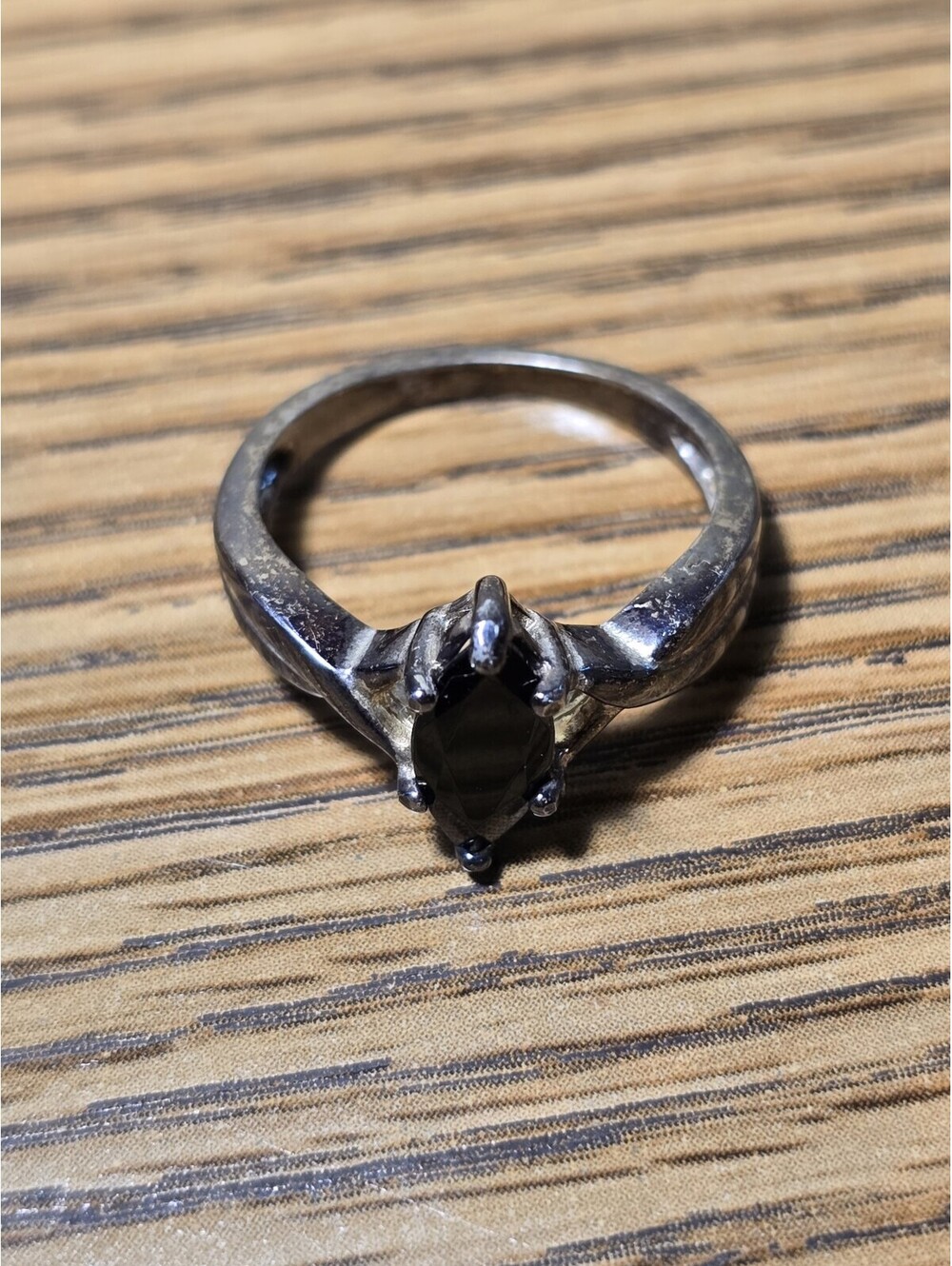 Vintage Avon 925 Sterling Silver Black Marquise Stone Ring Size 5-5.5